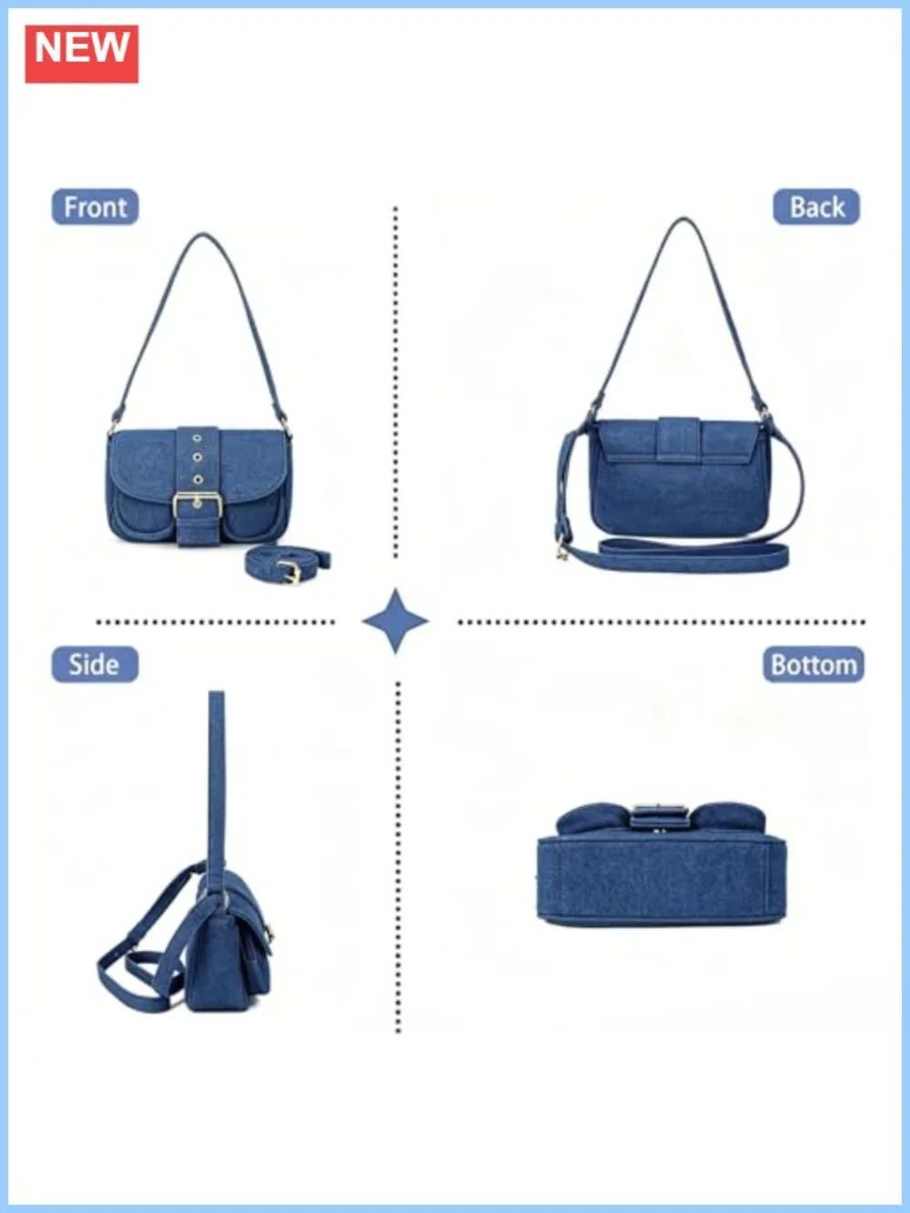 Vintage Denim Crossbody Bag for Women Small Saddle Purse with Magnetic Clasp